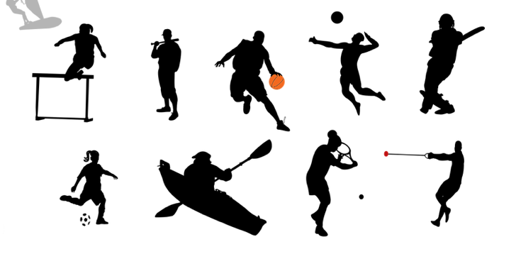 Silhouettes of people playing various sports.