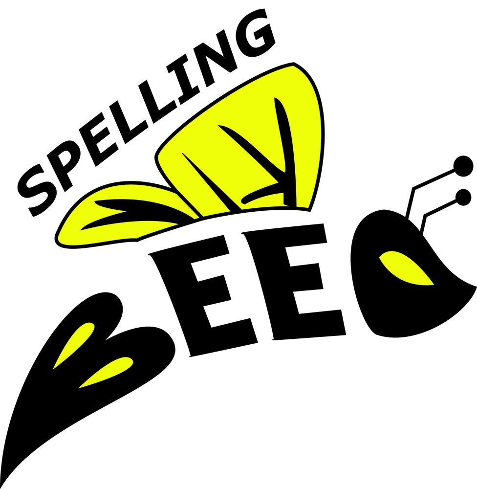 The words spelling bee made into the illustration of a bee. 