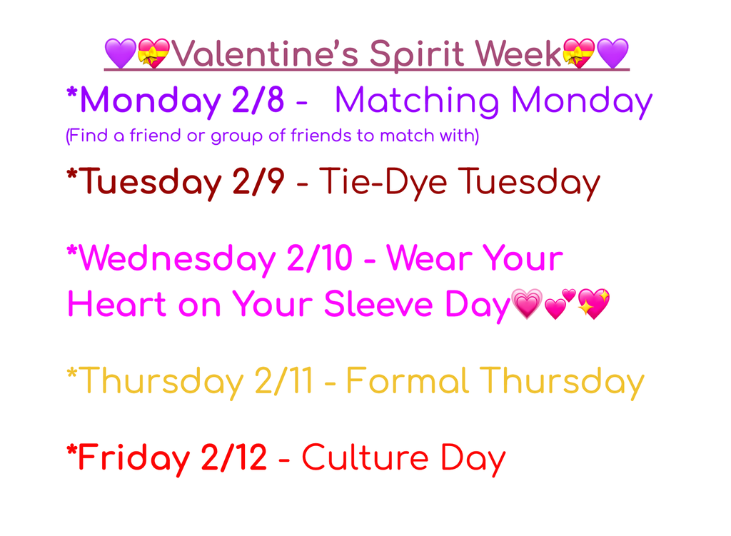 Valentine's Spirit Week Details