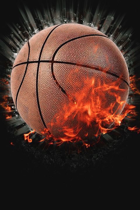 Image of a basketball on fire.