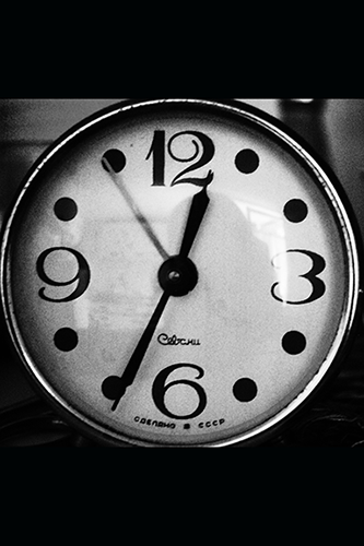 A clock in black and white