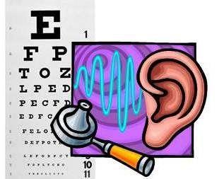 An eyechart and an ear sith medical insturments