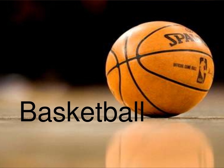 A basketball on the gym floor