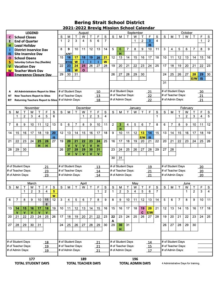 2021 - 2020 KTS School Calendar
