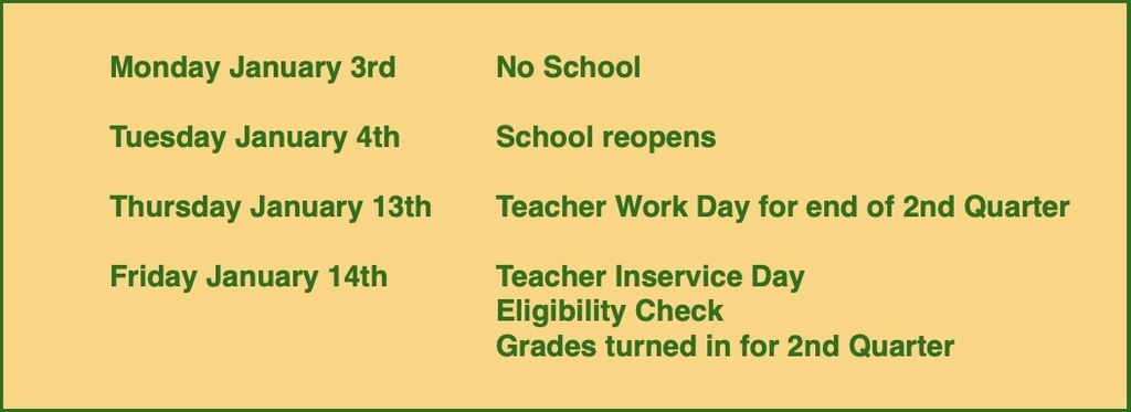 January School Schedule
