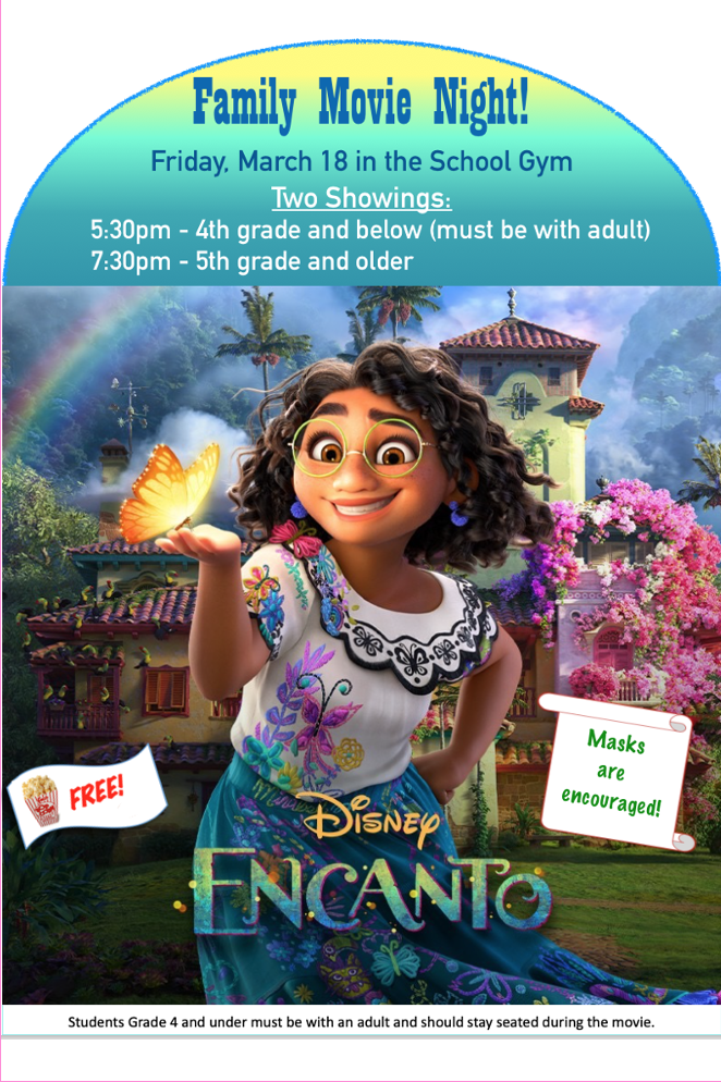 Family Movie Night March 18; showings at 5:30 and 7:30