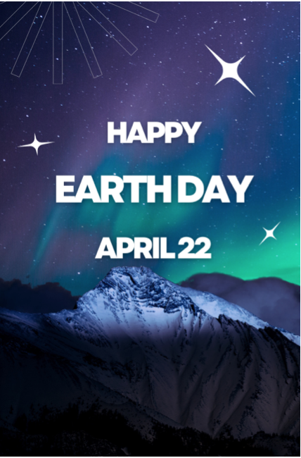 "Happy Earth Day" on a background of aurora borealis