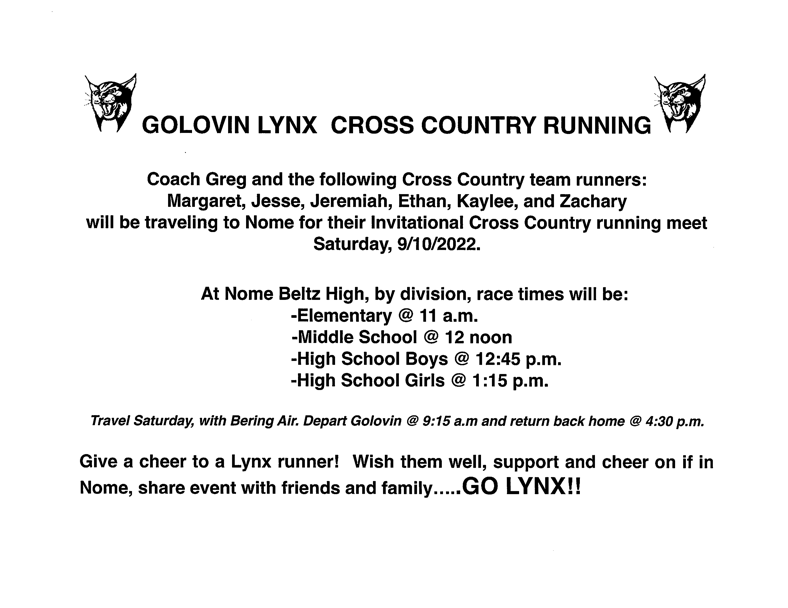 Cross Country Running schedule