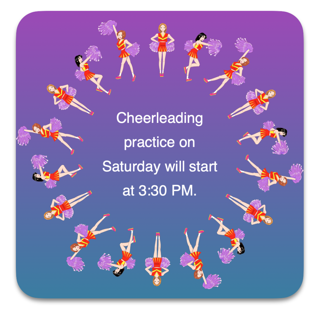 Cheerleading practice on Saturday will start at 3:30 PM.  