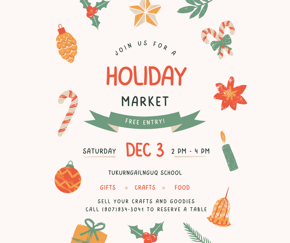 Holiday Market Sat, Dec 3 from 2p to 4p.