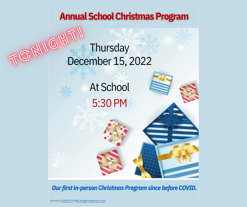 Holiday Program Reminder - join us tonight at 5:30 PM