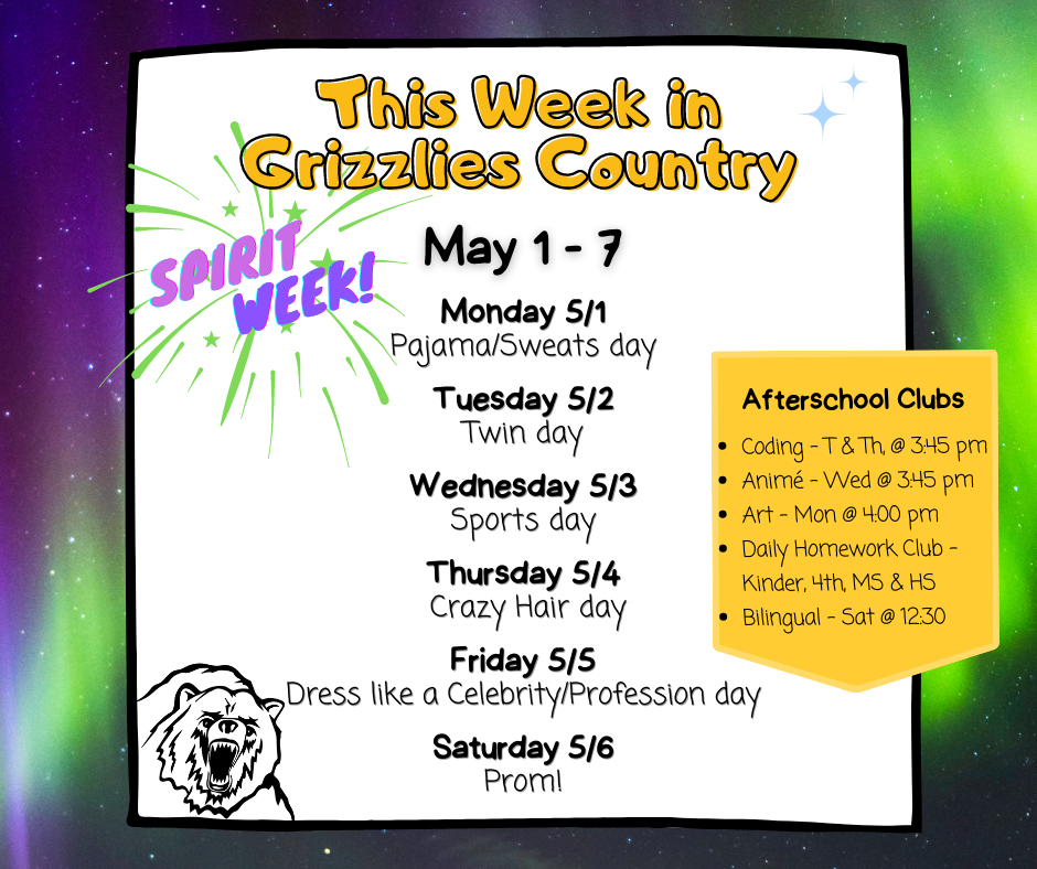 Spirit Week this week in Grizzlies Country!
